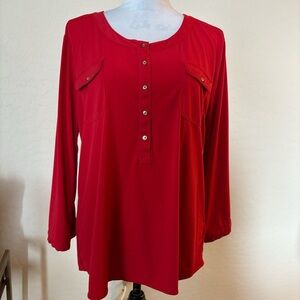 Anne Klein Red Blouse with Button Detail. XL